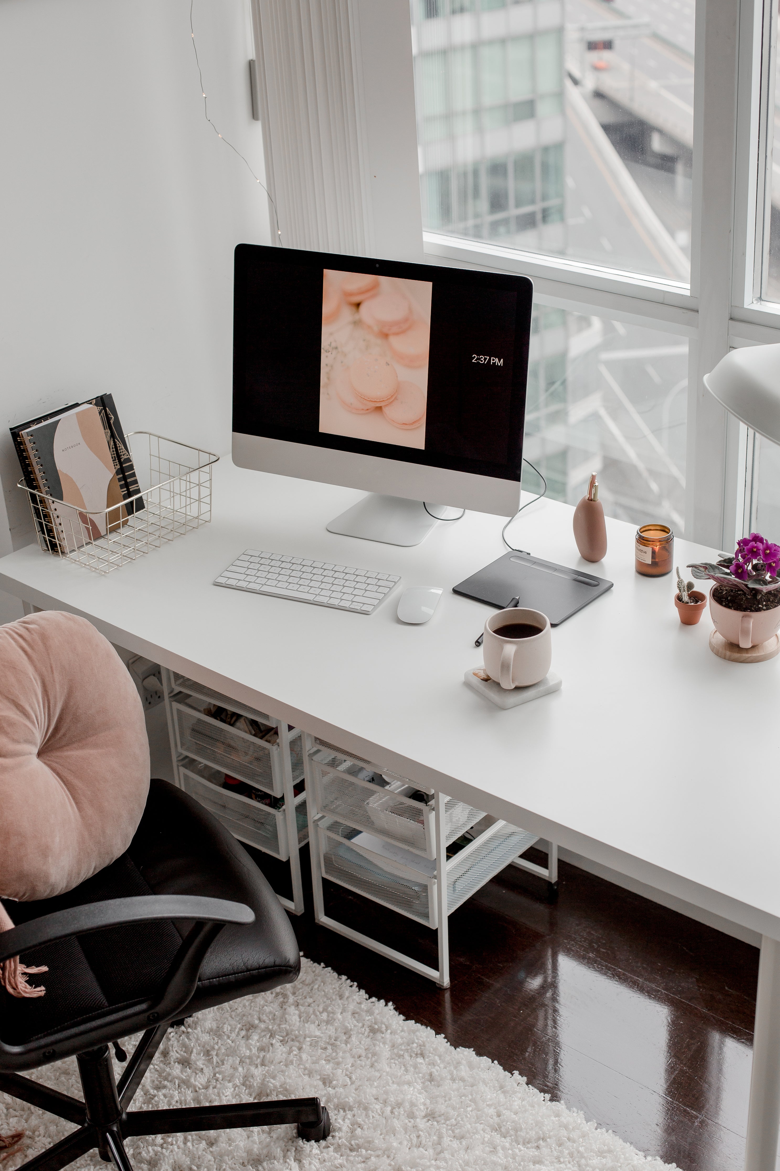 a clean desk setup for success with a tagline everything changes when you change